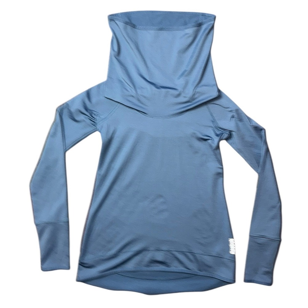Reebok Womens Steel Blue Cowl Neck Thumbhole Activewear Pullover Top WAA25602 S